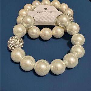 (2) Elegant Pearl Bracelet with Silver Accent stretchy
